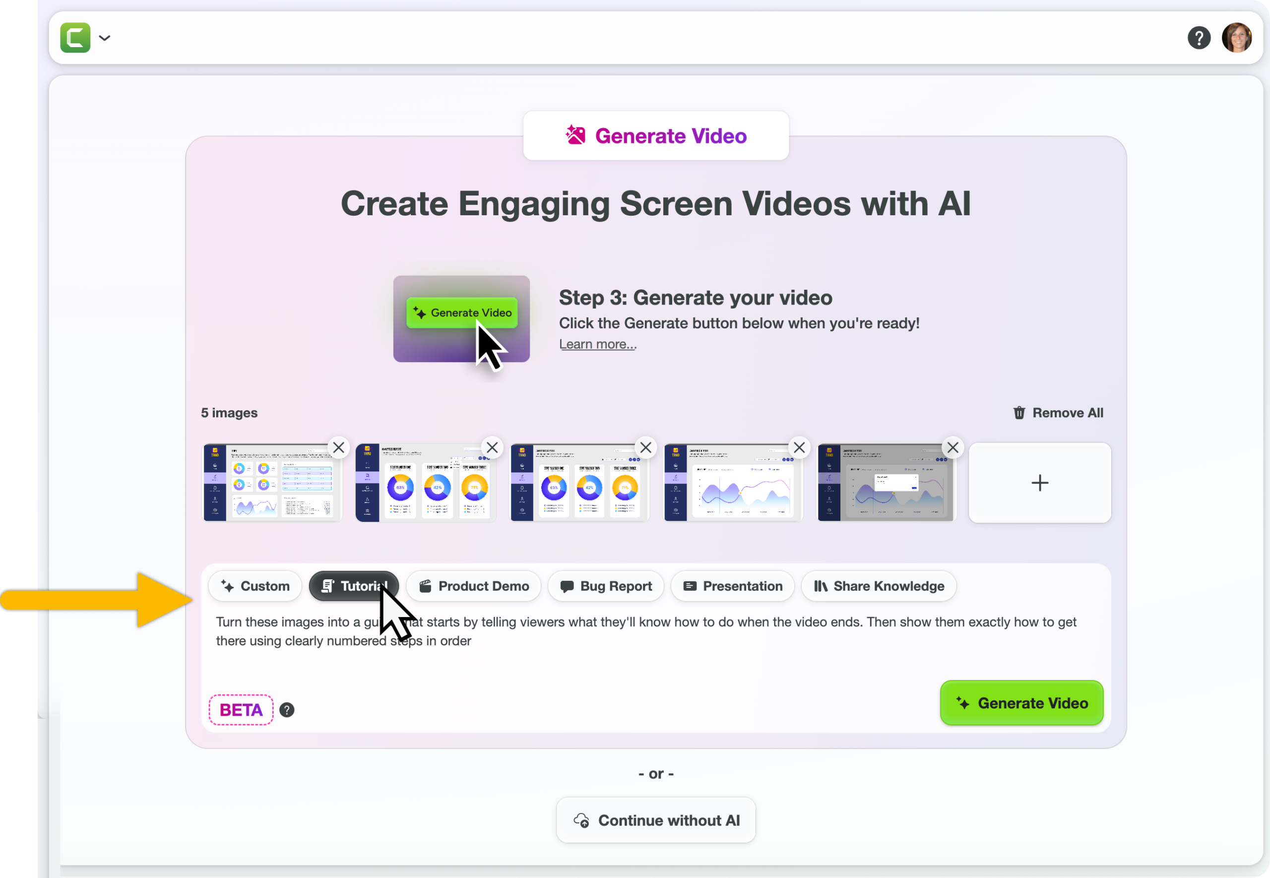 Video Recipe buttons in prompt field