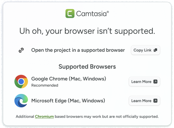 Unsupported browser message