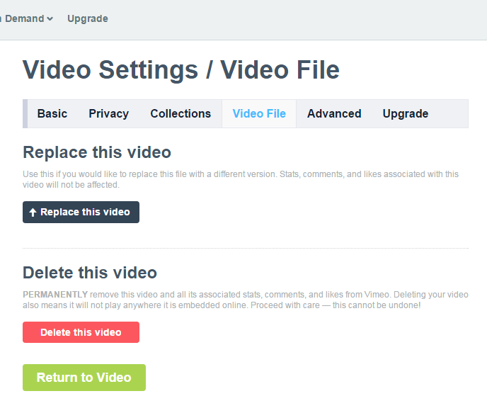 Video setting menu