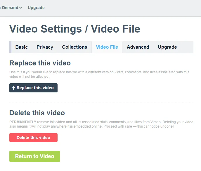 Video setting menu