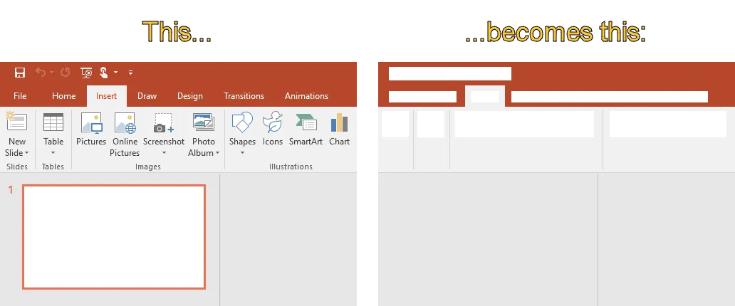 Simplified User Interface graphic showing PowerPoint UI