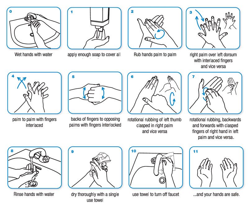 step-by-step example that shows employees the proper way to wash hands before returning to work.