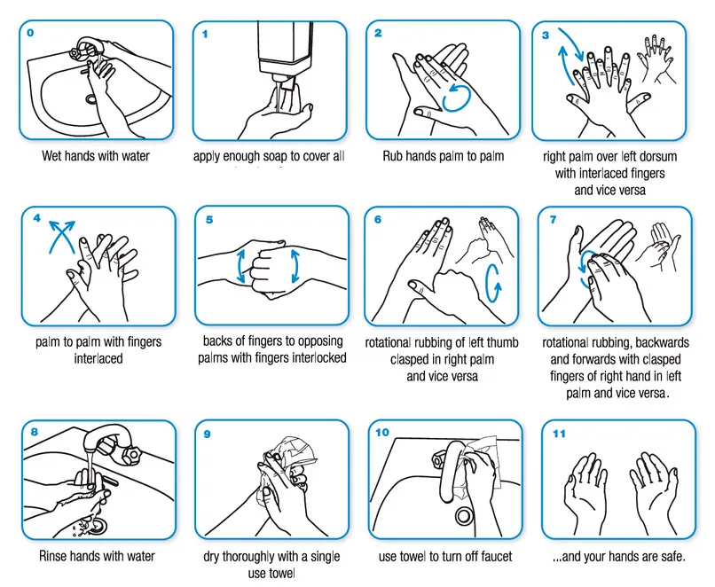 step-by-step example that shows employees the proper way to wash hands before returning to work.