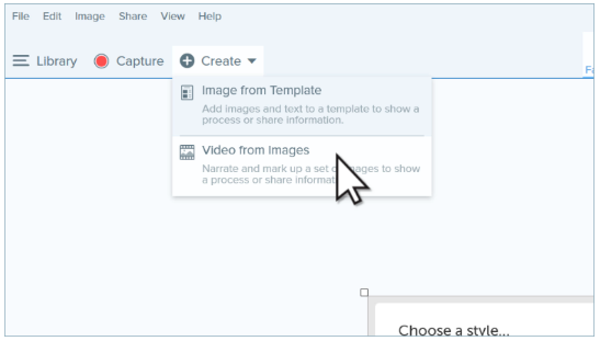 Video from images menu in Snagit