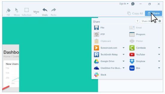 Clicking on Share menu in Snagit