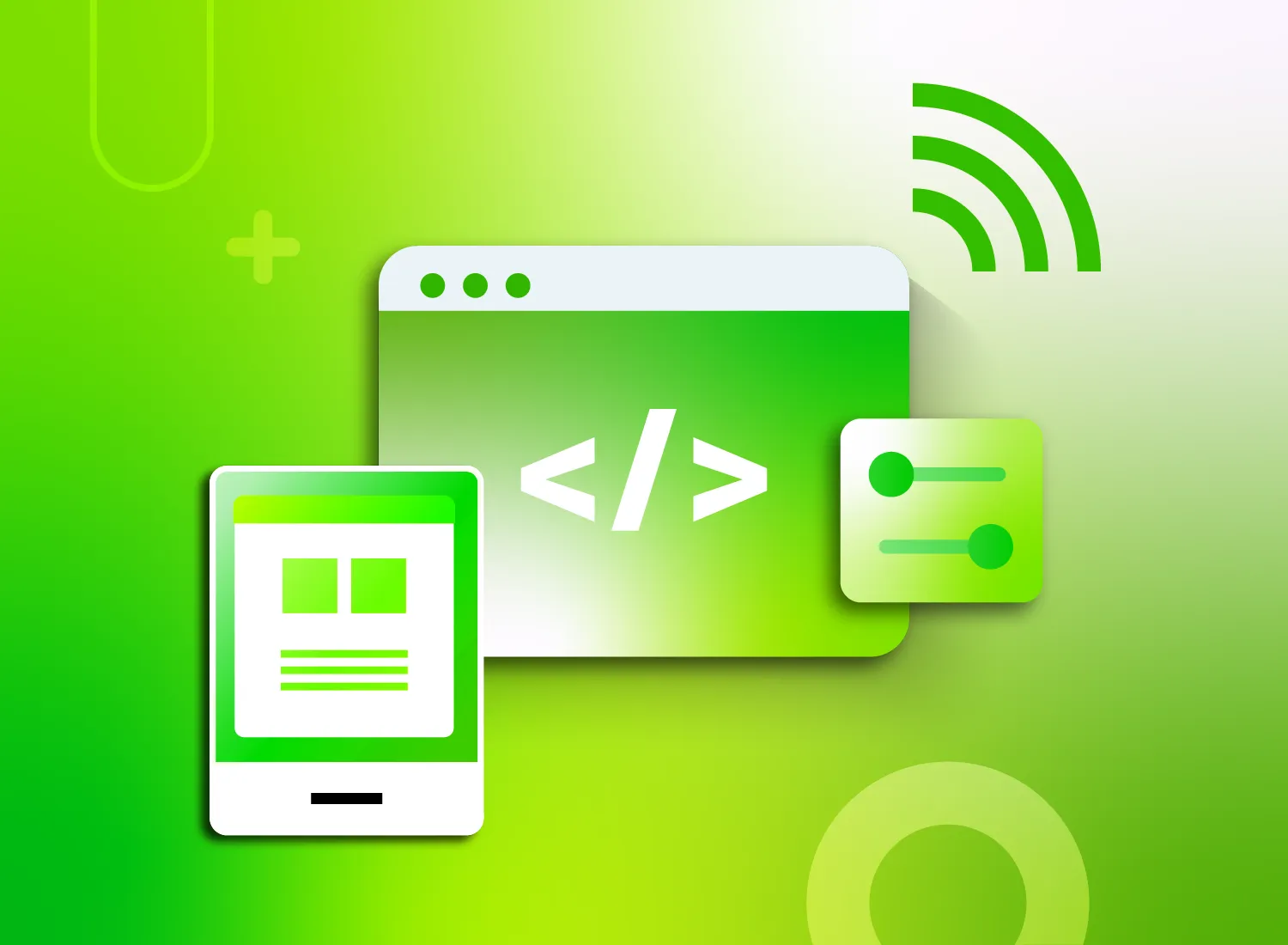 Code with visuals of new software on separate screens.