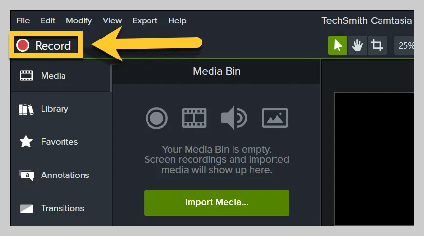 Camtasia record button