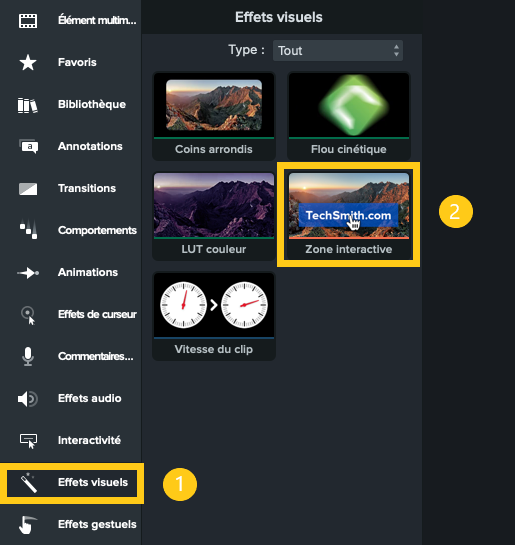 Puis, faites glisser la zone interactive sur l’une des images ou des annotations de votre plan de montage.