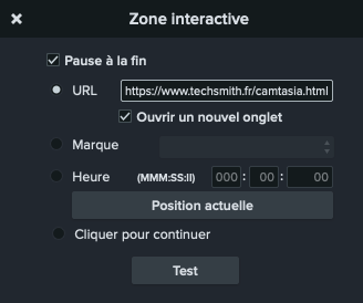 Par défaut, la case « Pause à la fin » est cochée.