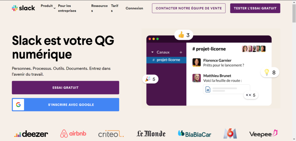 Slack, outil de communication interne.