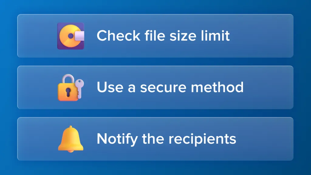 Graphic of the three tips for sending large video files through email.