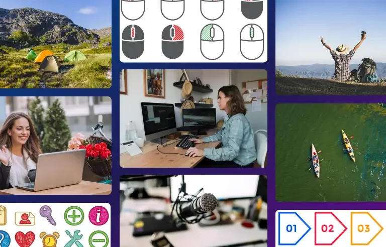 Examples of images and icons available in Camtasia Assets.