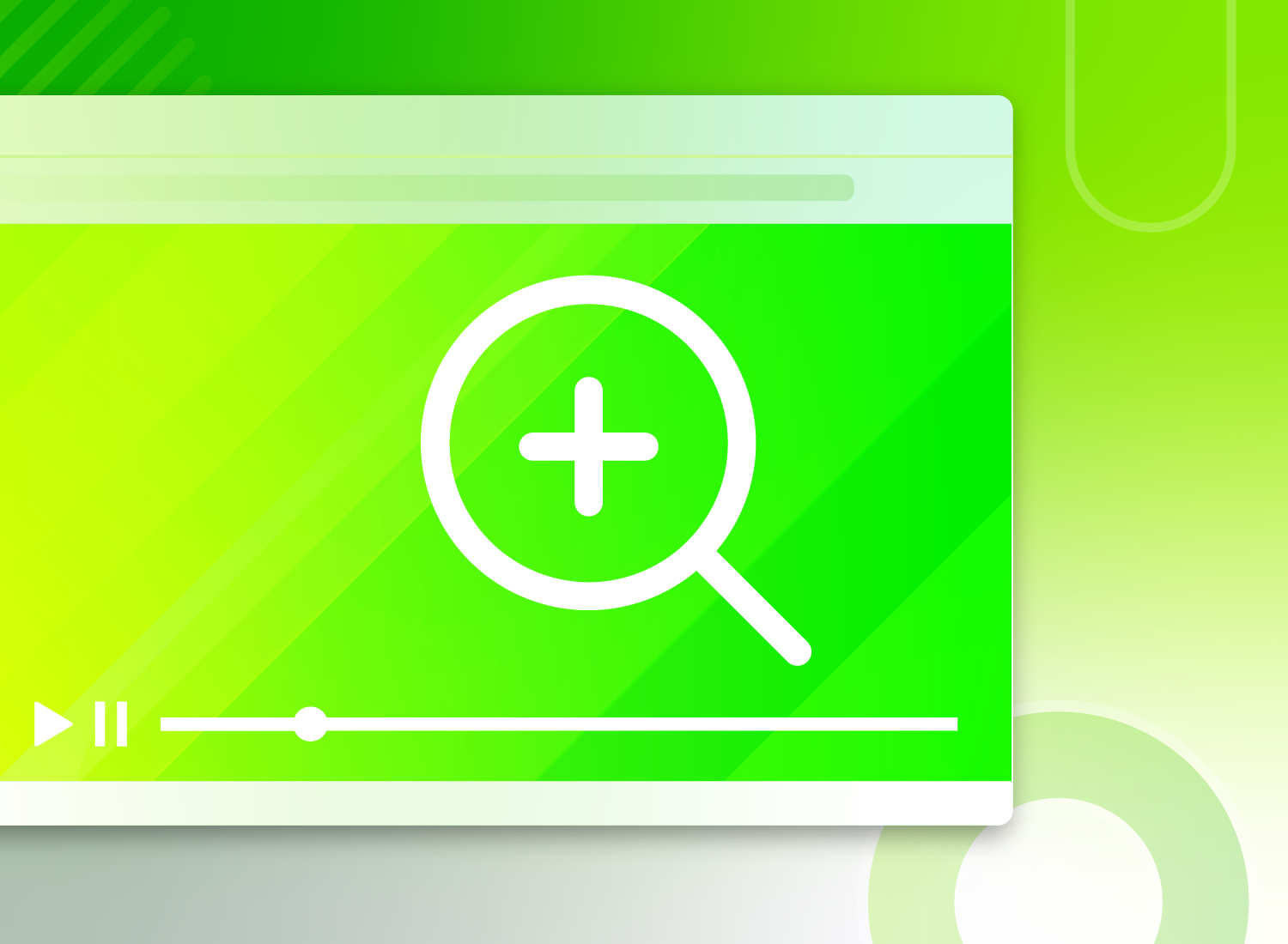 Green computer screen with magnifying glass with a plus sign.