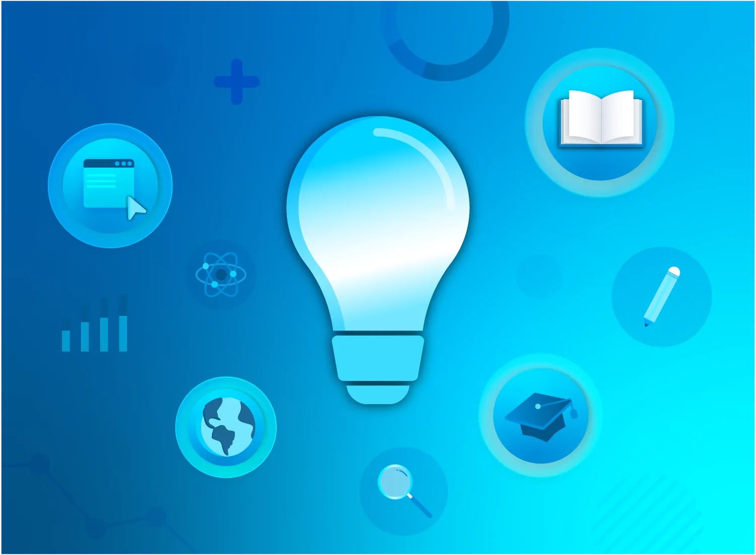 Blog post header of a lightbulb surrounded by academic objects such as textbooks and a globe.