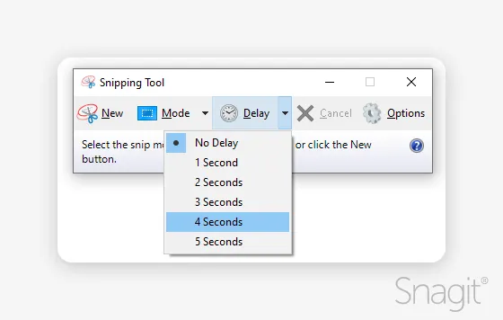 Delay dropdown menu in Windows Snipping Tool