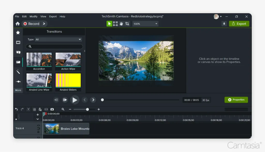 Camtasia's editing interface.