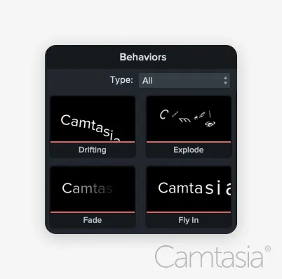 Image of optional behaviors for lower-thirds in Camtasia.