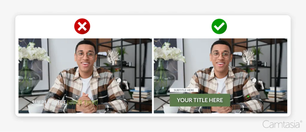 Image of lower-thirds with background color vs no background color.