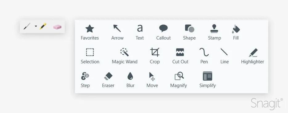 Snipping Tool’s editing options vs Snagit’s editing options.