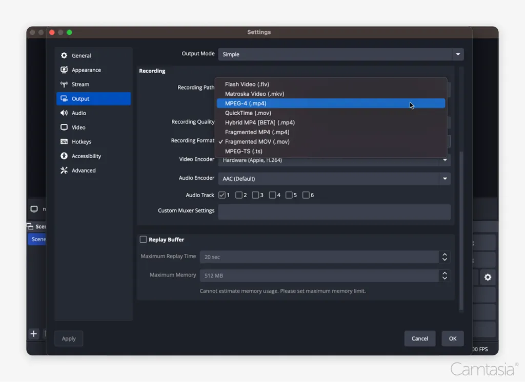 Settings option open clicking on MPEG-4 (.mp4) option.