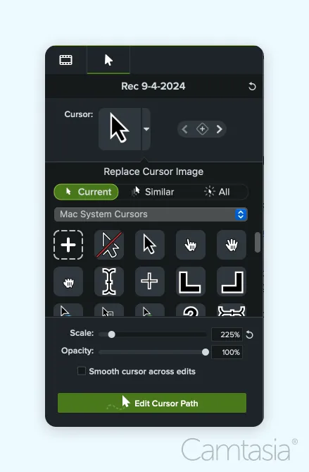 Cursor customization options in Camtasia