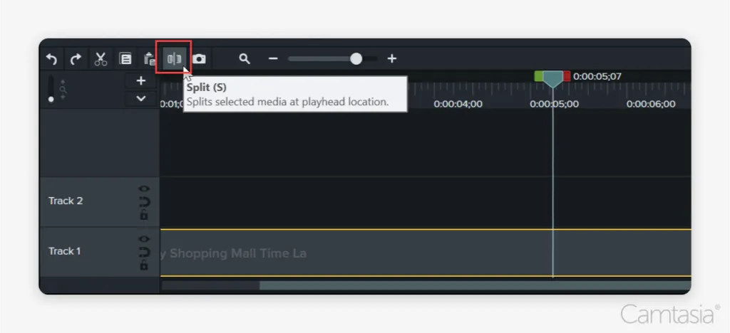 Image showing the split clip button in Camtasia.