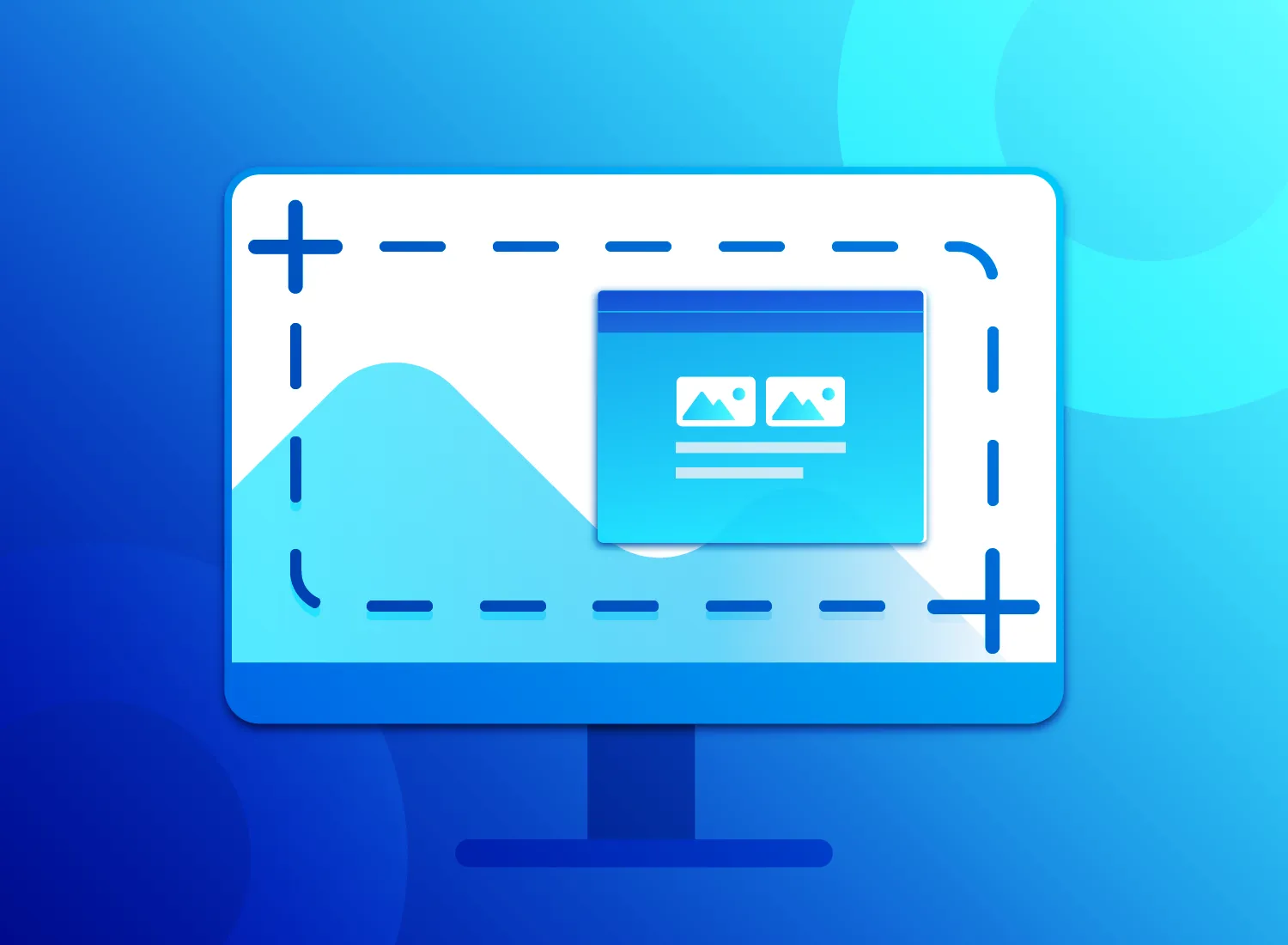 A single monitor displaying an open document with a dashed selection box around it on the screen.