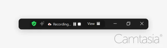 Camtasia recording toolbar with recording and control icons.