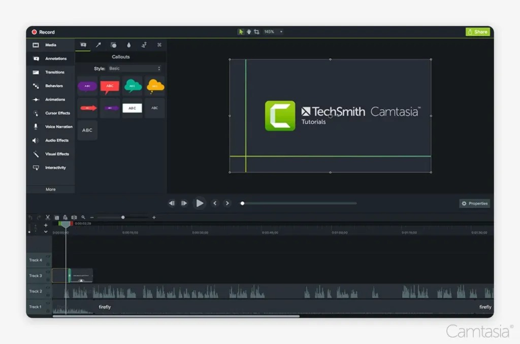 Screenshot of Camtasia video editor