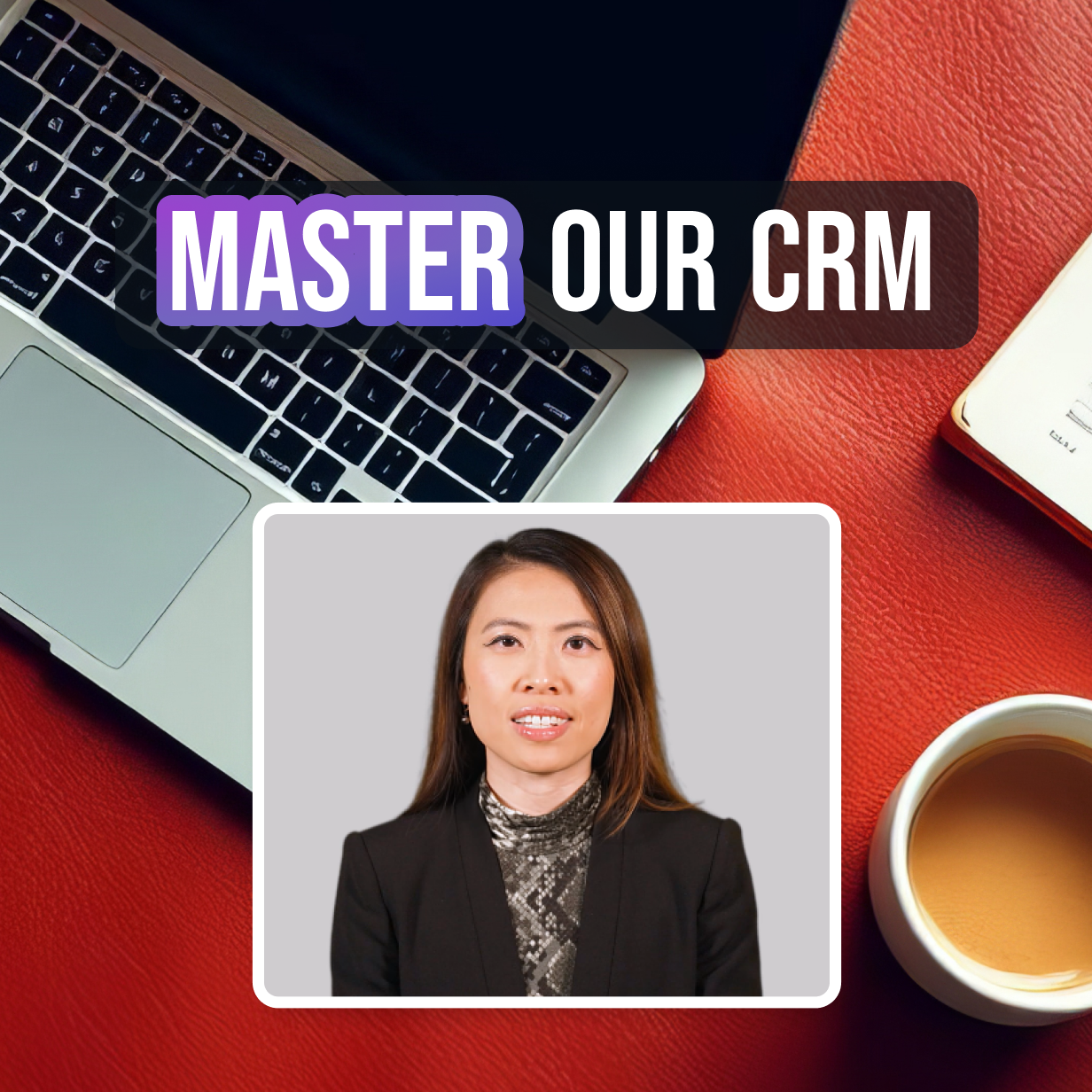 "master our CRM" with AI avatar under text