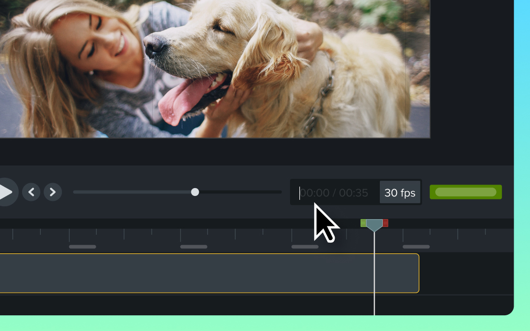 A close up view of the Camtasia editor timeline with media selected on a track.