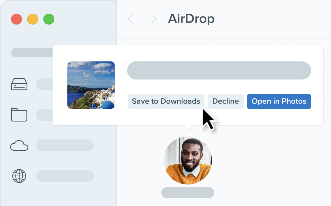 The AirDrop interface of a Mac computer showing an image being AirDropped. 