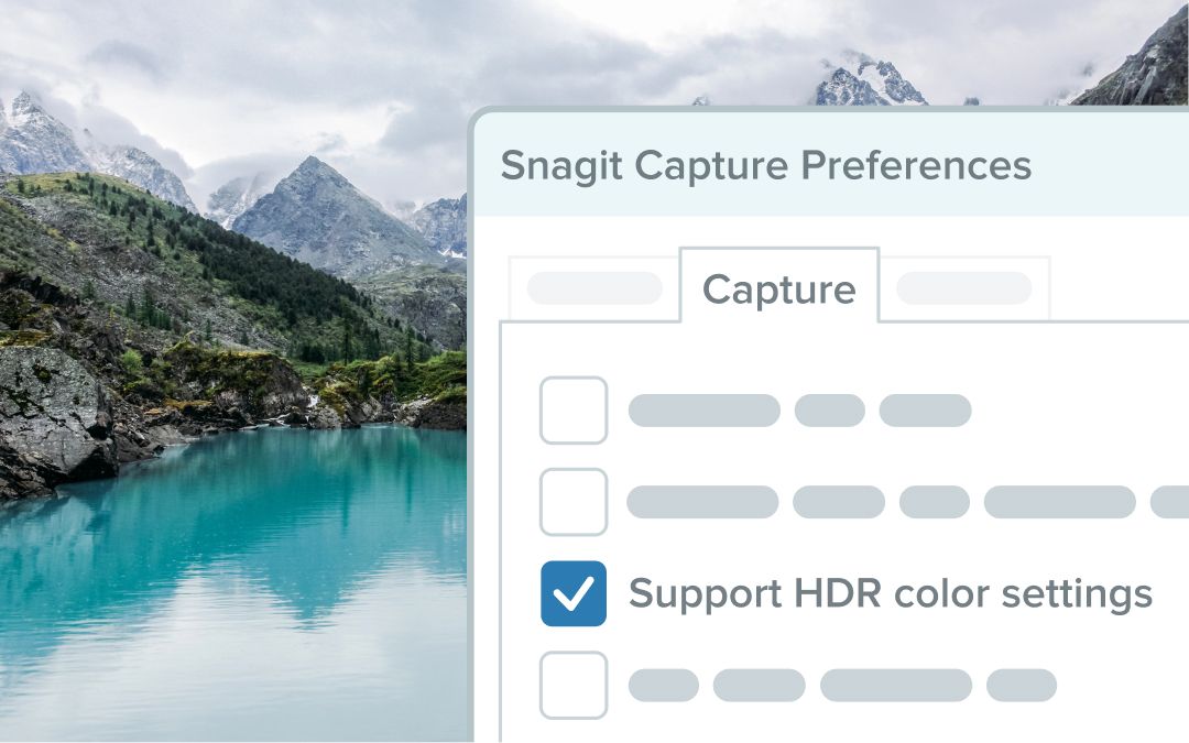 Snagit's  Capture Preference window with "Support HDR color settings" selected. 