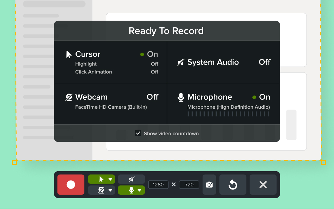 Snagit's "Read Record" window highlighting the various set up options available to the user.  options for