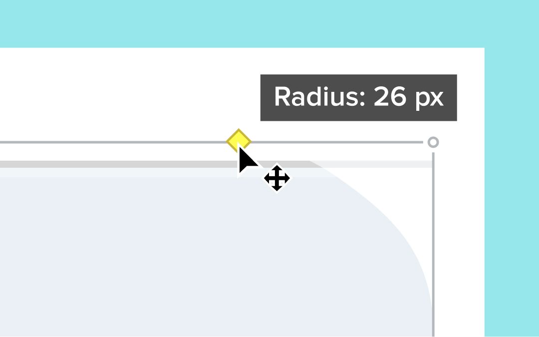 A cursor clicks and drags to round the corner of an image. 