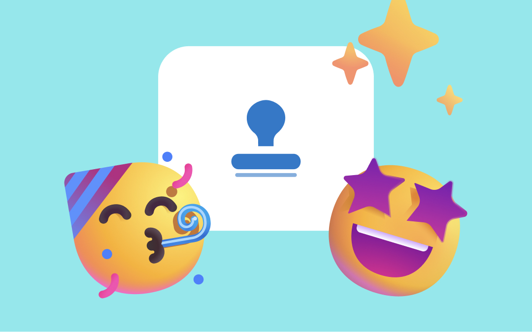 A stamp icon with a party emoji and a starry-eyed emoji.  