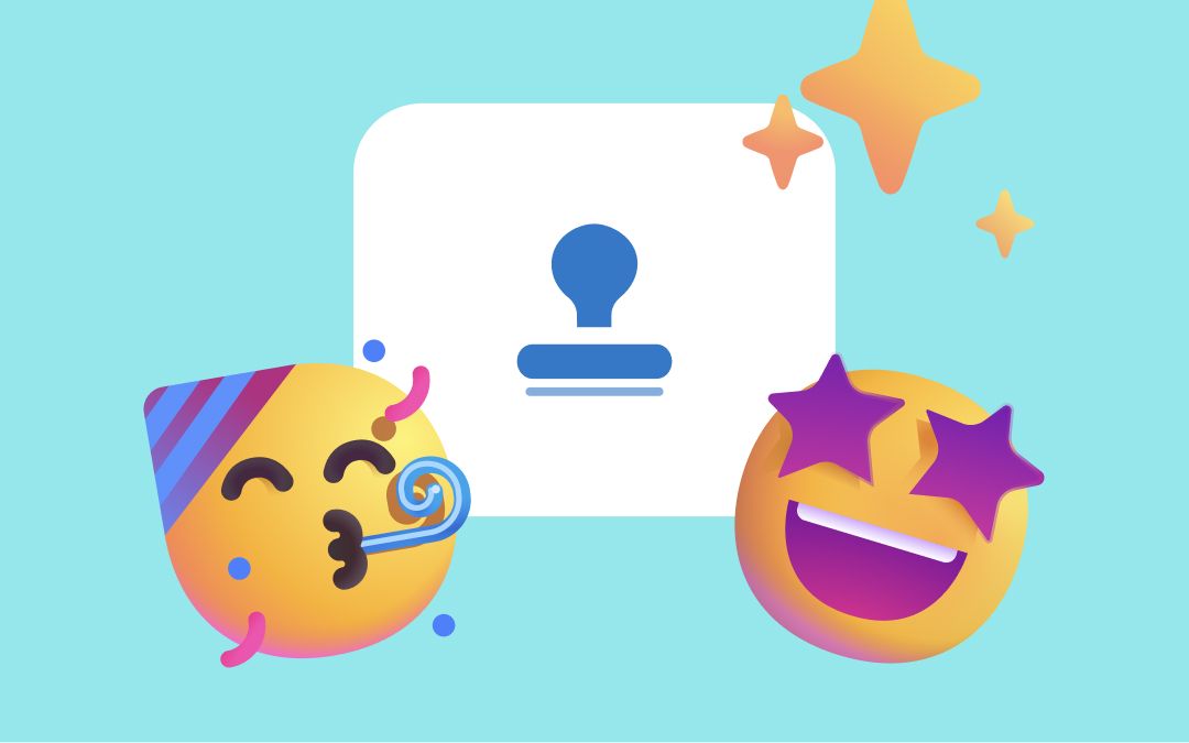 A stamp icon with a party emoji and a starry-eyed emoji.  