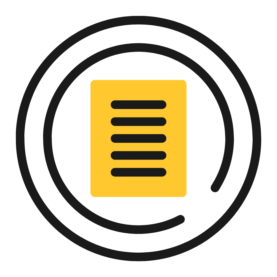 yellow document surrounded by two black circles