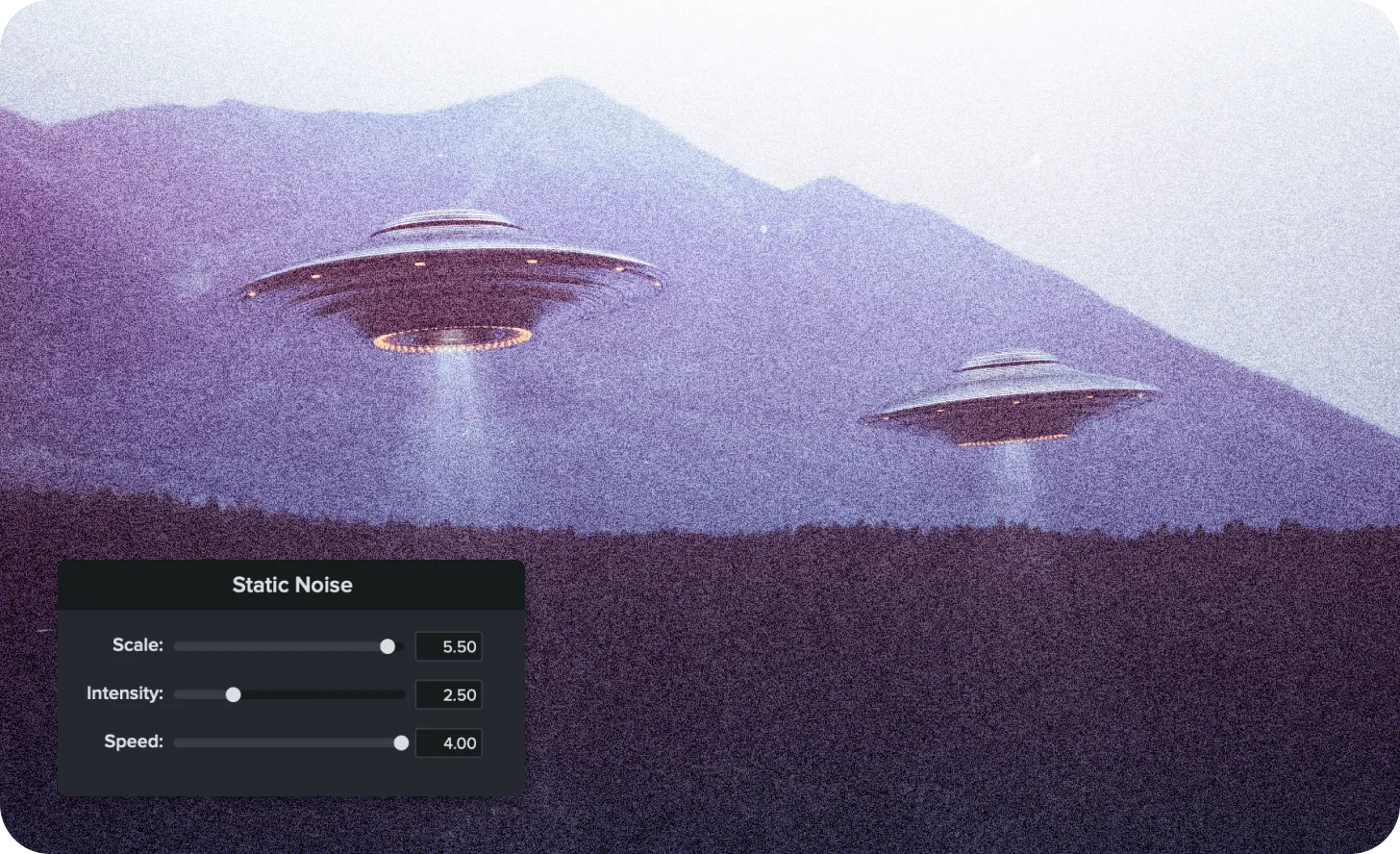 Image showing settings for visual noise effect. 