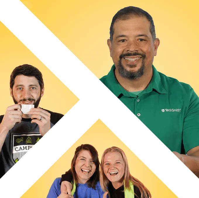 techsmith logo with employees smiling