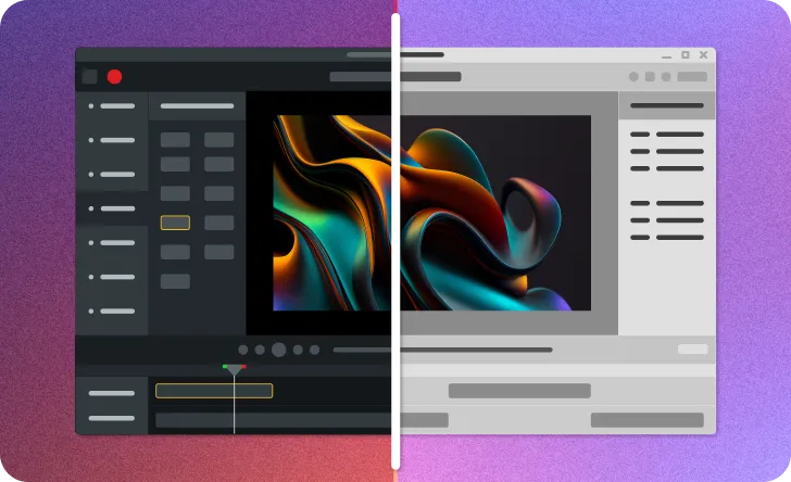 Image showing the Camtasia editor UI as dark and light versions. 
