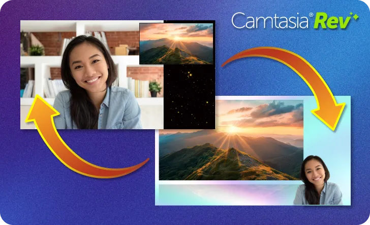 One layout of a video with screen and camera recording switching to a different layout.