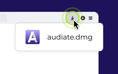 A cursor clicking on the downloads icon in the upper right corner of a browser revealing an installer file.