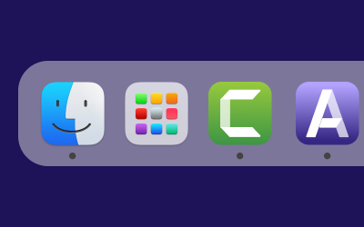 The MacOS dock with the audiate and camtasia app icons located next to the launchpad and finder app.