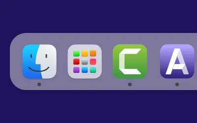 The MacOS dock with the audiate and camtasia app icons located next to the launchpad and finder app.