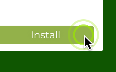 A green button that reads "install" being clicked on by a cursor