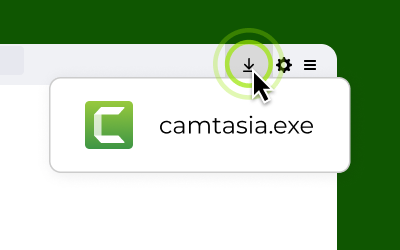 A cursor clicking on the downloads icon in the upper right corner of a browser revealing an installer file.