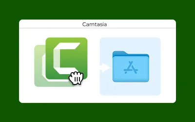 The MacOS installer window showing Camtasia being dragged into the applications folder