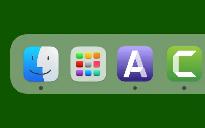 The MacOS dock with the audiate and camtasia app icons located next to the launchpad and finder app.