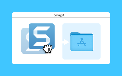 The MacOS installer window showing Snagit being dragged into the applications folder.
